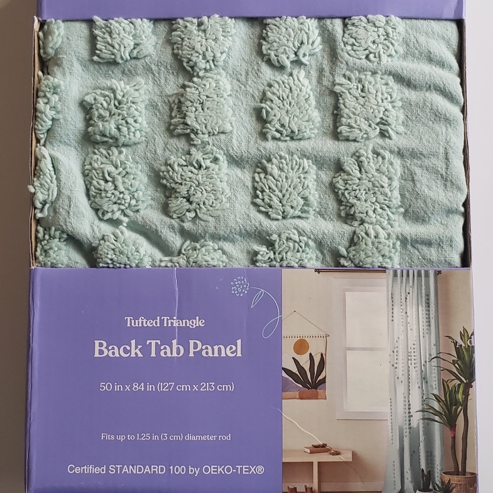 Wild Sage Tufted Triangle 84” Back Tab Window Curtain single Panel ether aqua